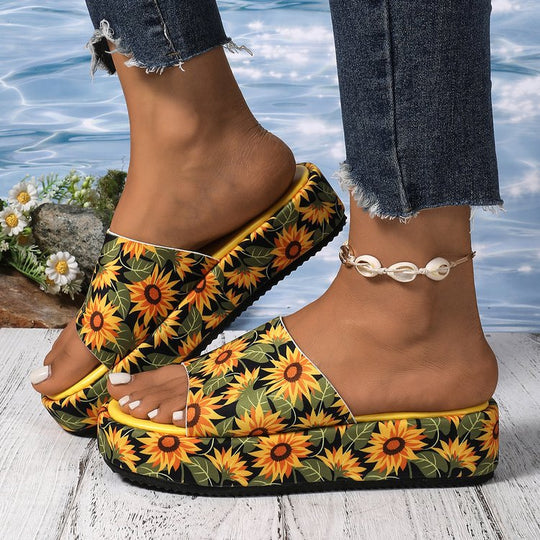 Damen Plateau-Pantoletten mit buntem Schmetterling-Print EB