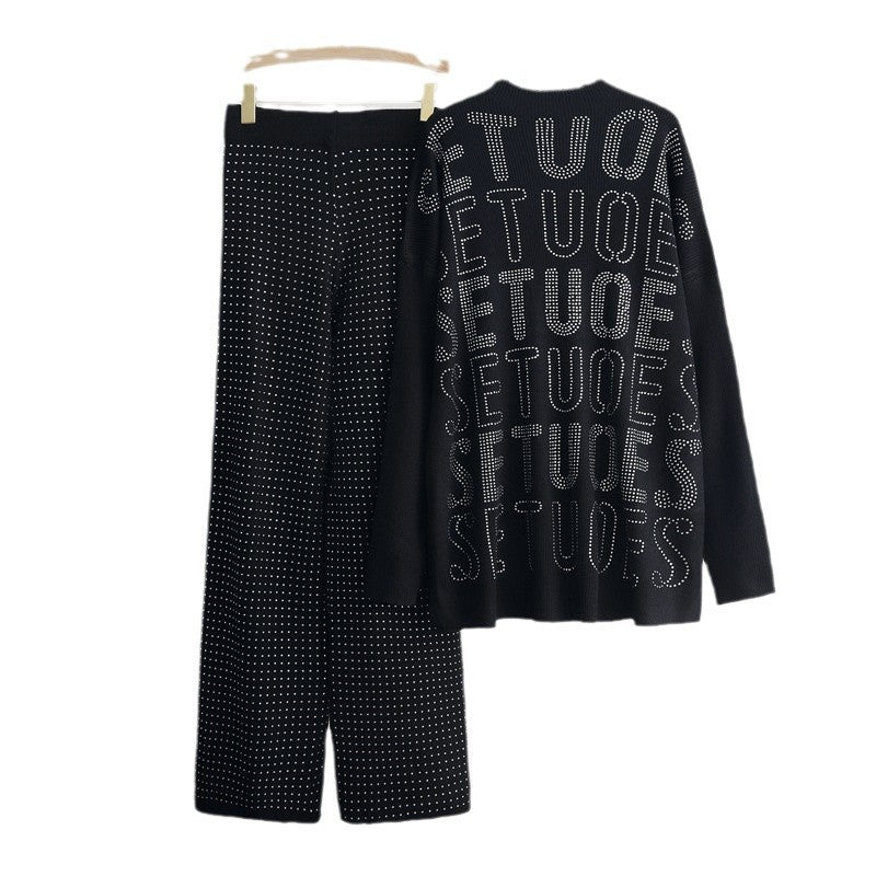 Damen modisches Strick-Loungewear-Set mit glitzernden Details EB