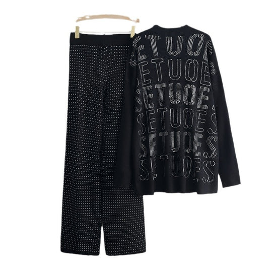 Damen modisches Strick-Loungewear-Set mit glitzernden Details EB