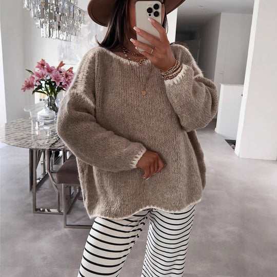 Damen Übergroßer Strickpullover mit luftigen Ärmeln EB