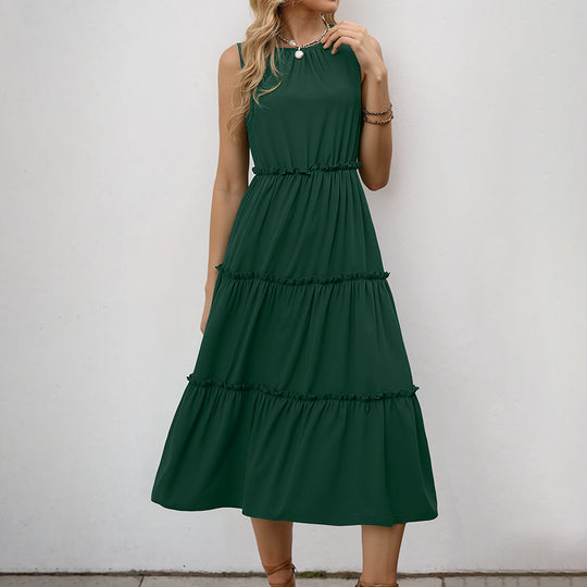 Damen Midikleid mit voluminösen Rüschendetails und Elastikbund EB