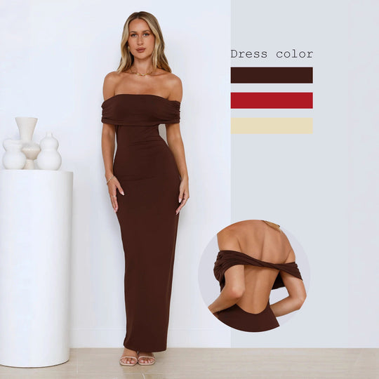 Damen Elegantes Maxikleid mit Off-Shoulder Schnitt und figurbetonter Passform EB