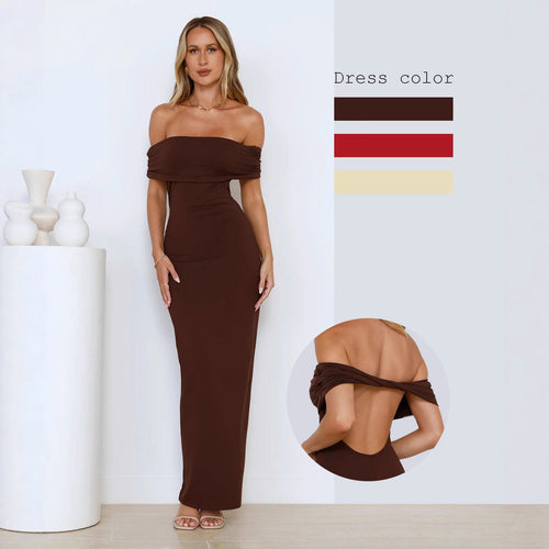 Damen Elegantes Maxikleid mit Off-Shoulder Schnitt und figurbetonter Passform EB