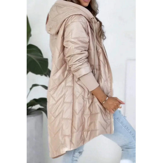 Damen Lässige Steppjacke mit Kapuze und großen Taschen EB