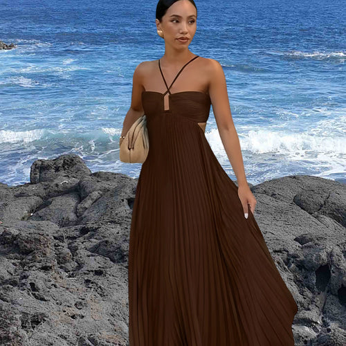 Damen Elegantes Maxi-Kleid mit plissierten Details und schickem Cut-Out EB
