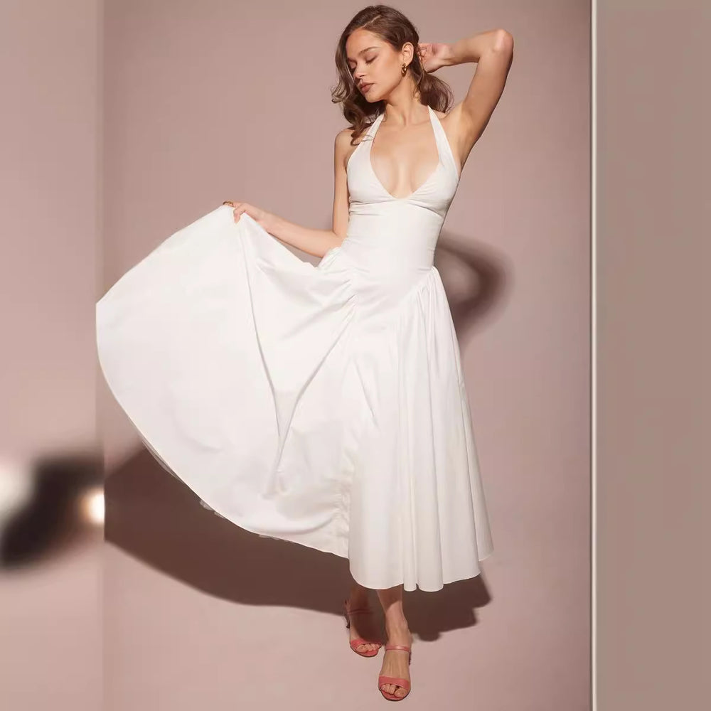 Damen Elegantes Kleid mit tiefem V-Ausschnitt und voluminösem Rock EB
