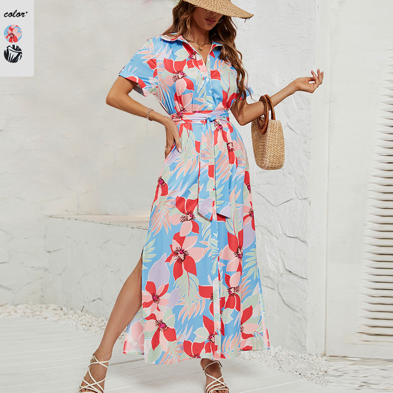 Damen Maxikleid mit raffiniertem Schnitt und tropischem Design EB