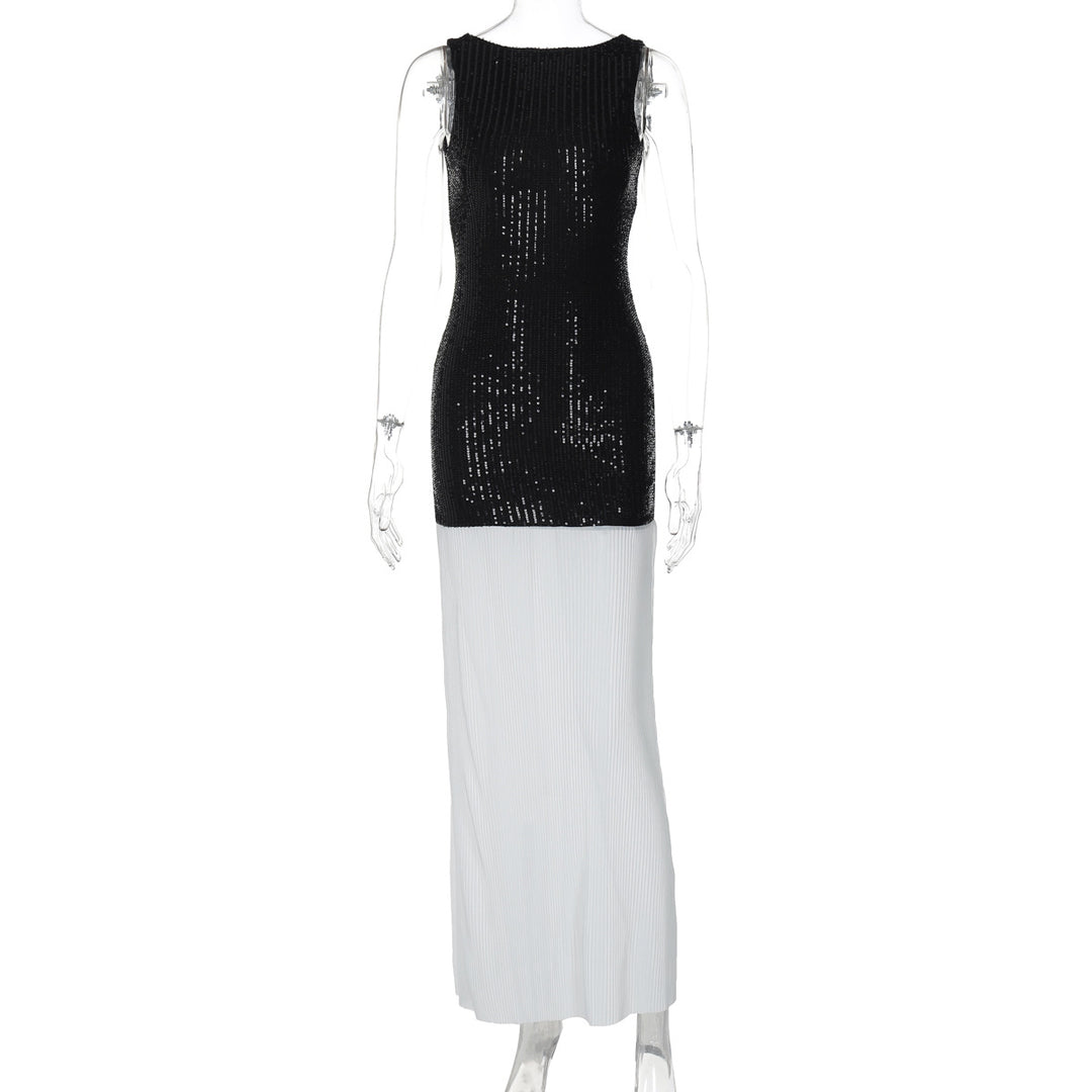 EB | Ärmelloses langes Kleid mit Pailletten und Neckholder