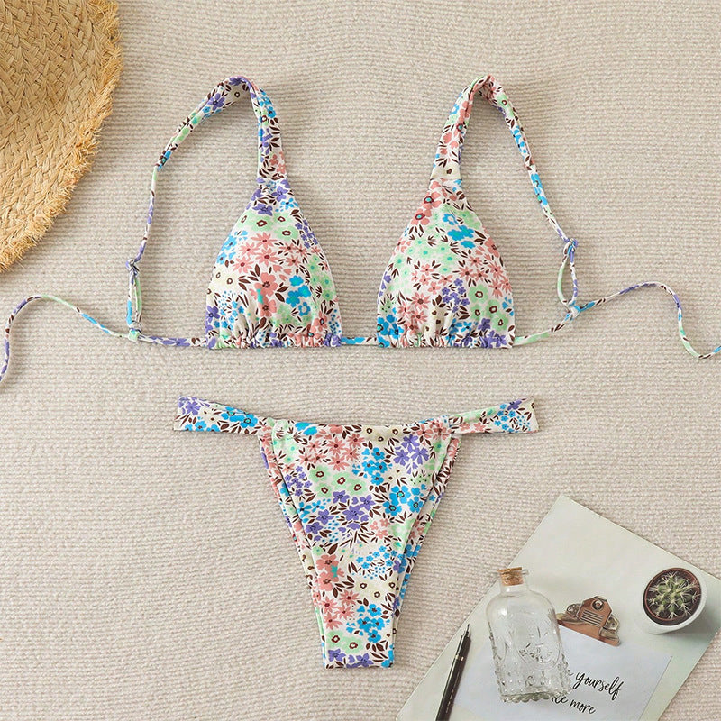 Damen Triangel-Bikini mit verstellbaren Trägern und floralem Muster EB