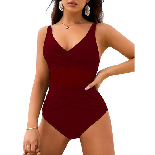 Damen Einteiler Badeanzug mit stylischem Wickel-Design und figurformenden Einsätzen EB