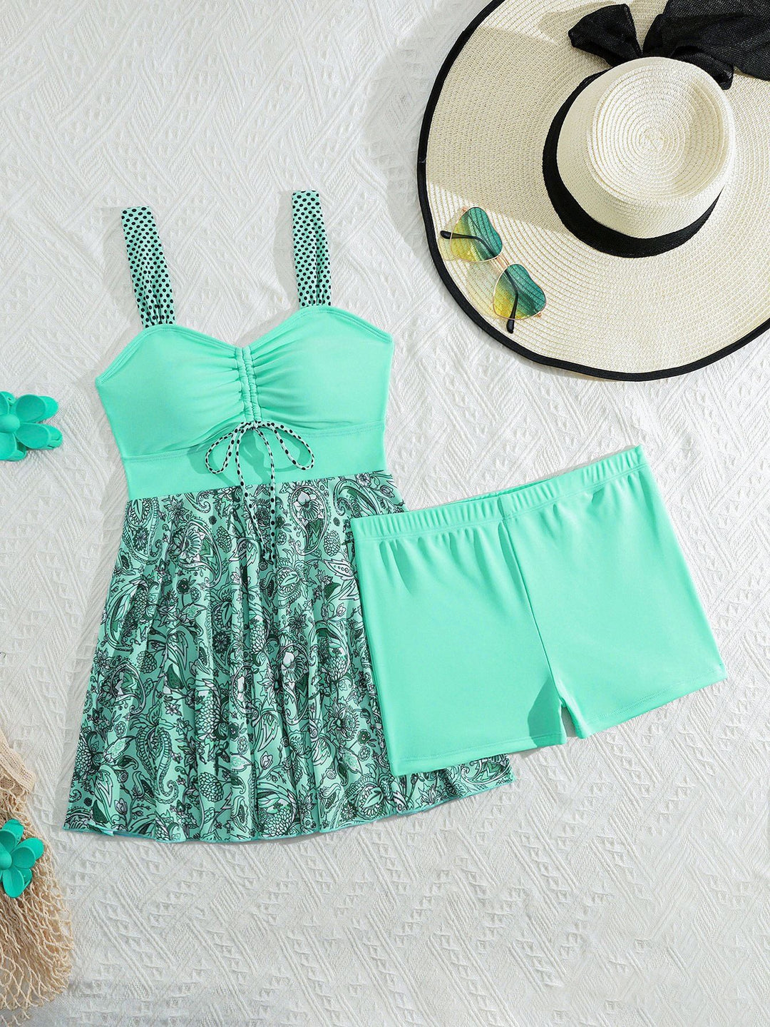 Damen Tankini-Set mit raffinierter Raffung und floralem Rock-Design EB
