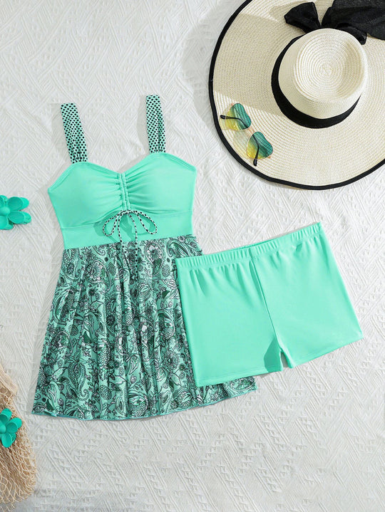 Damen Tankini-Set mit raffinierter Raffung und floralem Rock-Design EB