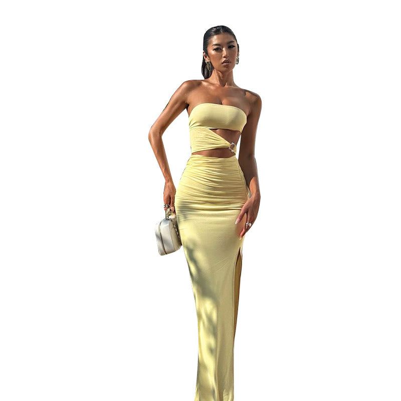 Damen Maxikleid mit elegantem Cut-Out-Design und verspieltem Rüschenelement EB