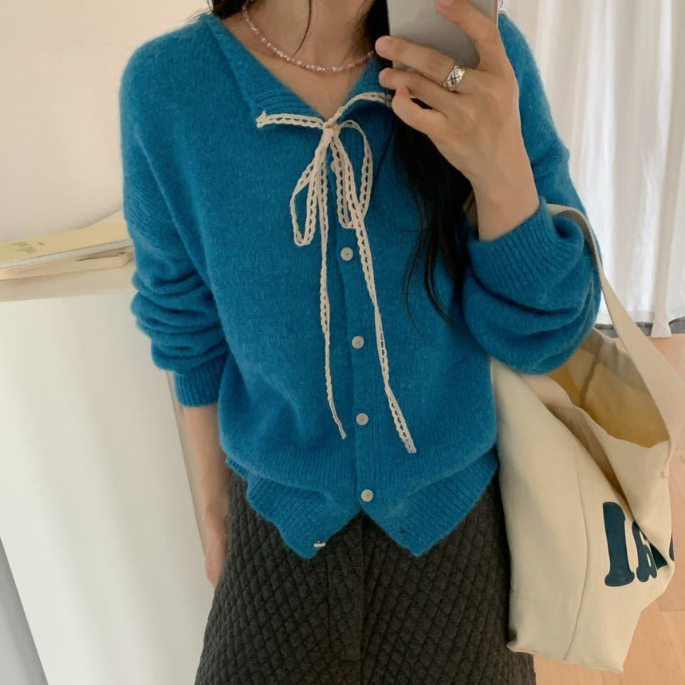 Damen lässiger Strickcardigan mit Kordelzug und feiner Struktur EB