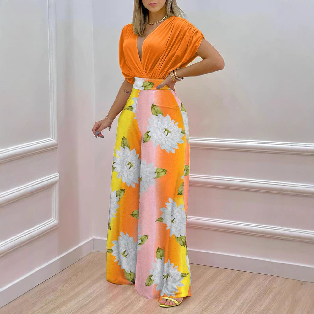Damen Blusenset mit weitem Hosenbein und floralem Print EB