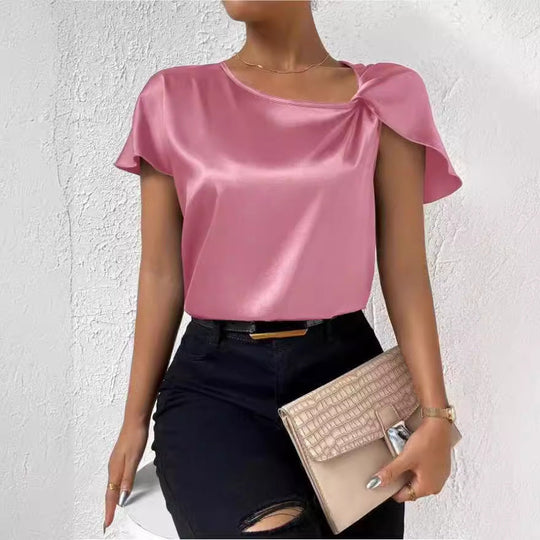 EB | Satin Twist Einfarbiger Lockerer Vielseitiger Top