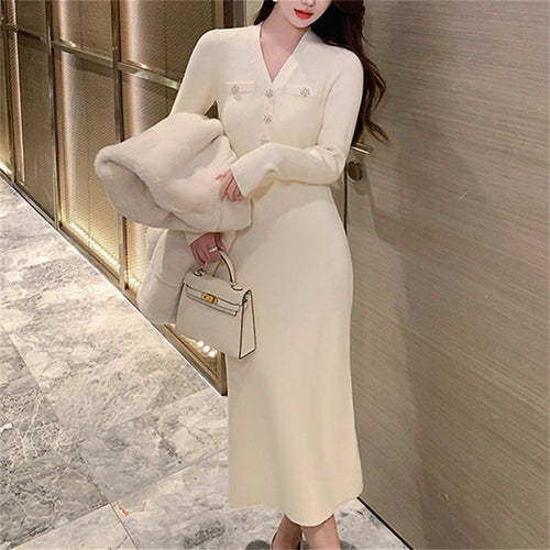 Damen Elegantes Maxikleid mit V-Ausschnitt und Knopfdetails EB