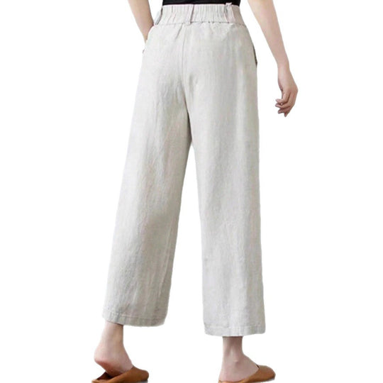 Damen Weite Leinenhose mit elastischem Bund und praktischen Seitentaschen EB