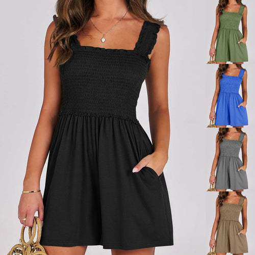 Damen Sommerliches Jumpsuit mit Rüschendetails und praktischen Taschen EB