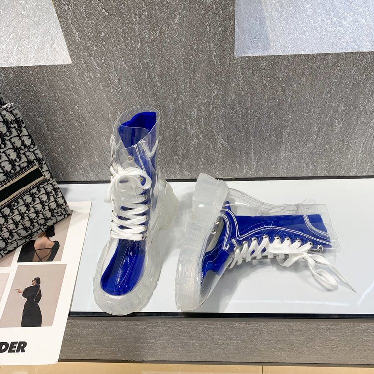 Damen trendige Stiefeletten im transparenten Design mit knalligem Detail EB