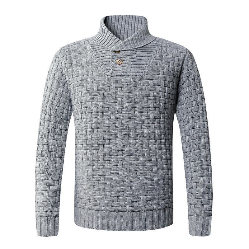 Herren strukturiertes Strickpullover mit Stehkragen und dekorativen Knöpfen EB