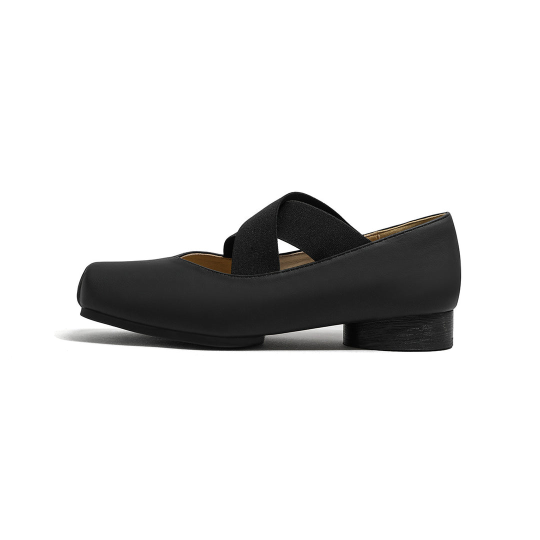 Damen elegante Ballerinas mit elastischen Riemen und glänzender Leder-Oberfläche EB