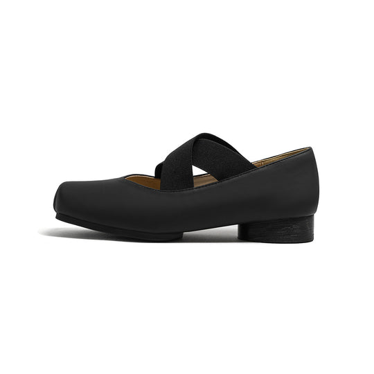 Damen elegante Ballerinas mit elastischen Riemen und glänzender Leder-Oberfläche EB