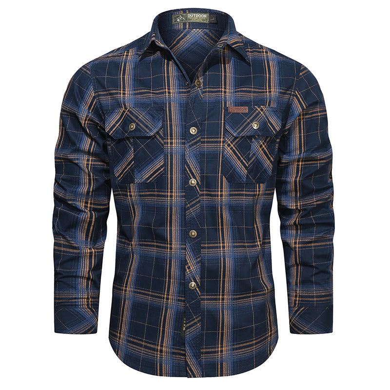 Herren nan kariertes Flanell-Outdoorhemd mit verstärkten Klappbrusttaschen und ergonomischem Rückendetail EB