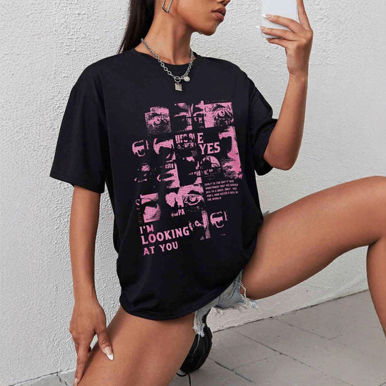 Damen Oversized T-Shirt mit kreativem Schriftzug und lässigem Schnitt EB