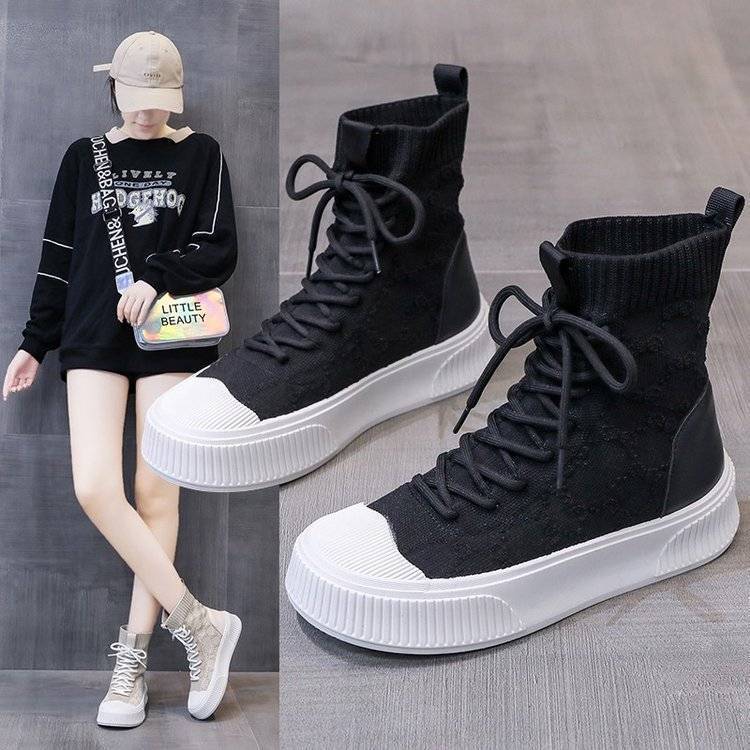 Damen Sneaker mit hohem Schaft und stylischem Strick-Obermaterial EB