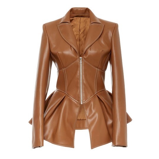 Damen stylische taillierte Echtlederjacke EB