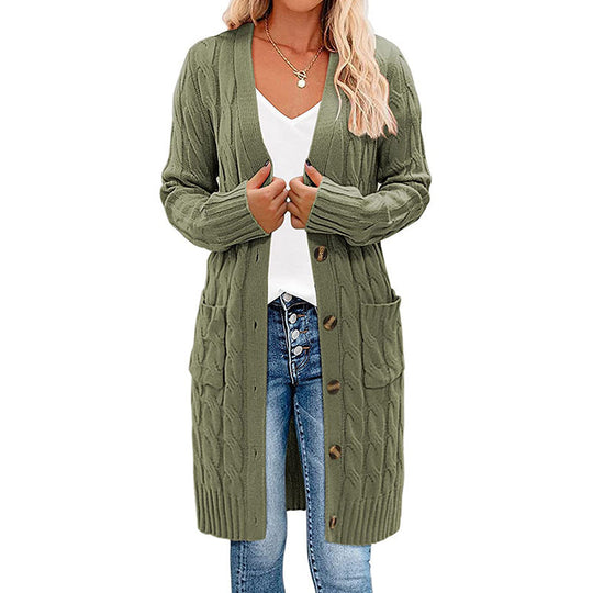 Damen Grobstrick Cardigan mit Knopfdetail und tiefen Taschen EB