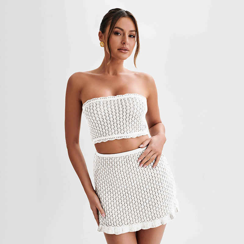 Damen elegantes Häkelkleid mit tiefem Ausschnitt EB