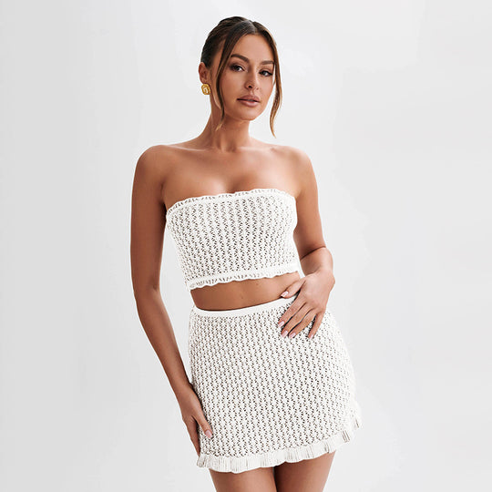 Damen elegantes Häkelkleid mit tiefem Ausschnitt EB
