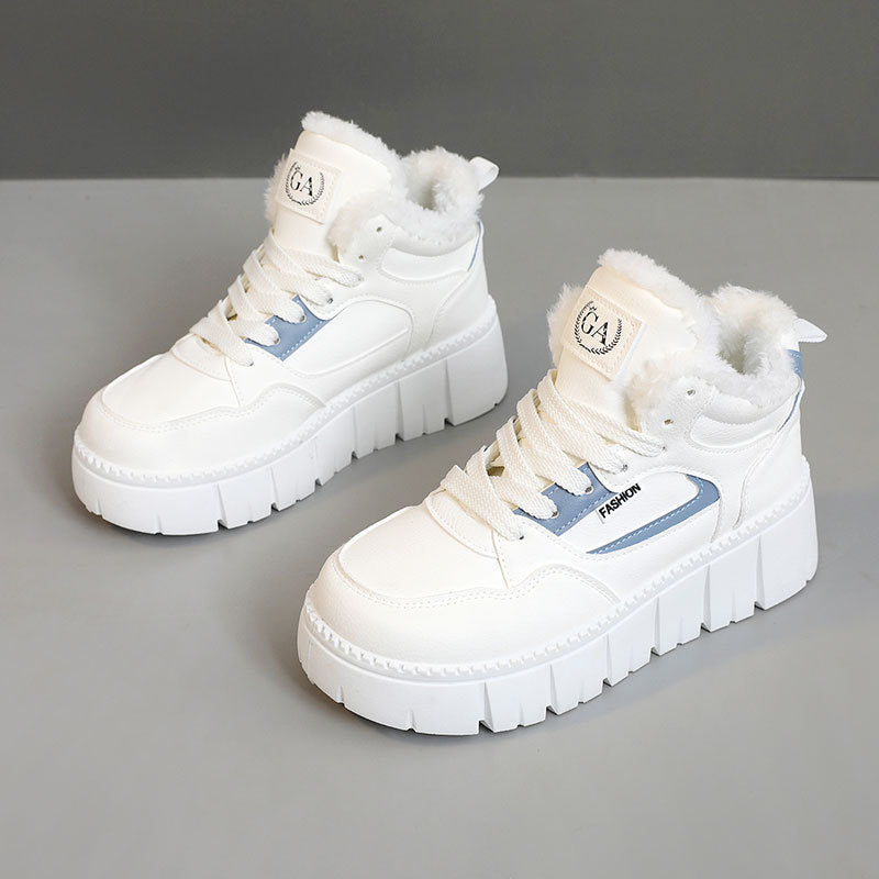 Damen High-Top Sneakers mit kuscheligem Fleece-Innenfutter und trendiger Plateausohle EB