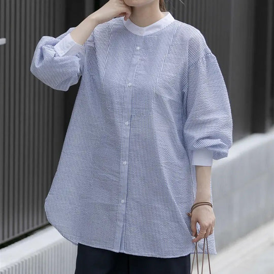 Damen gestreiftes oversized Button-Up Shirt EB