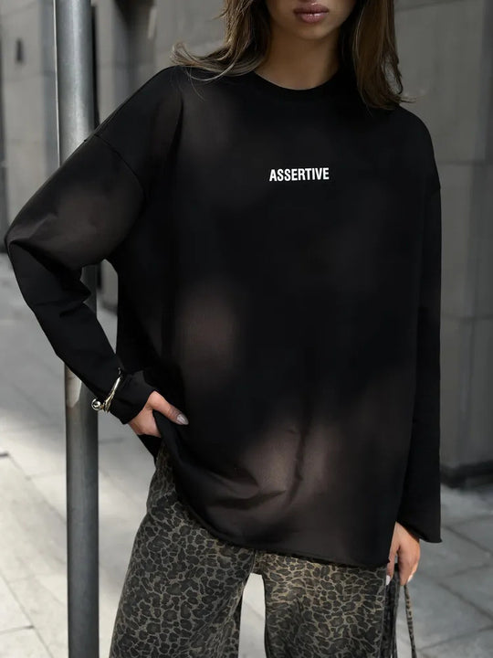Damen oversized Baumwoll-Sweatshirt mit Statement-Print EB