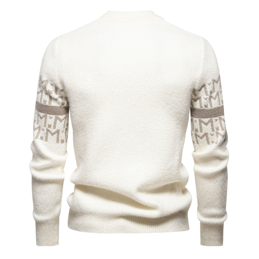 Herren Strickpullover mit modernem Zopfmuster und hohem Stehkragen EB