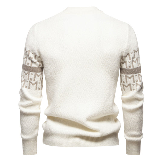 Herren Strickpullover mit modernem Zopfmuster und hohem Stehkragen EB