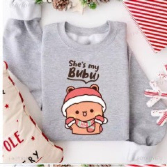 Unisex nan kuscheliges Baumwoll-Sweatshirt mit niedlichem Bären-Print und Rundhalsausschnitt EB