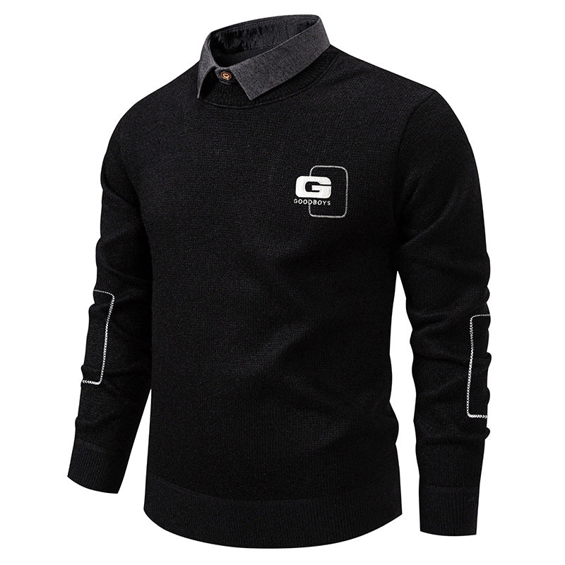 Herren eleganter Pullover mit Kragen und feinem Strickmuster EB