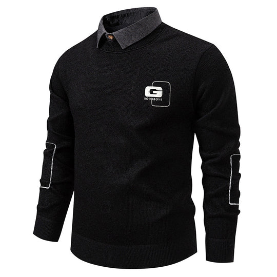 Herren eleganter Pullover mit Kragen und feinem Strickmuster EB