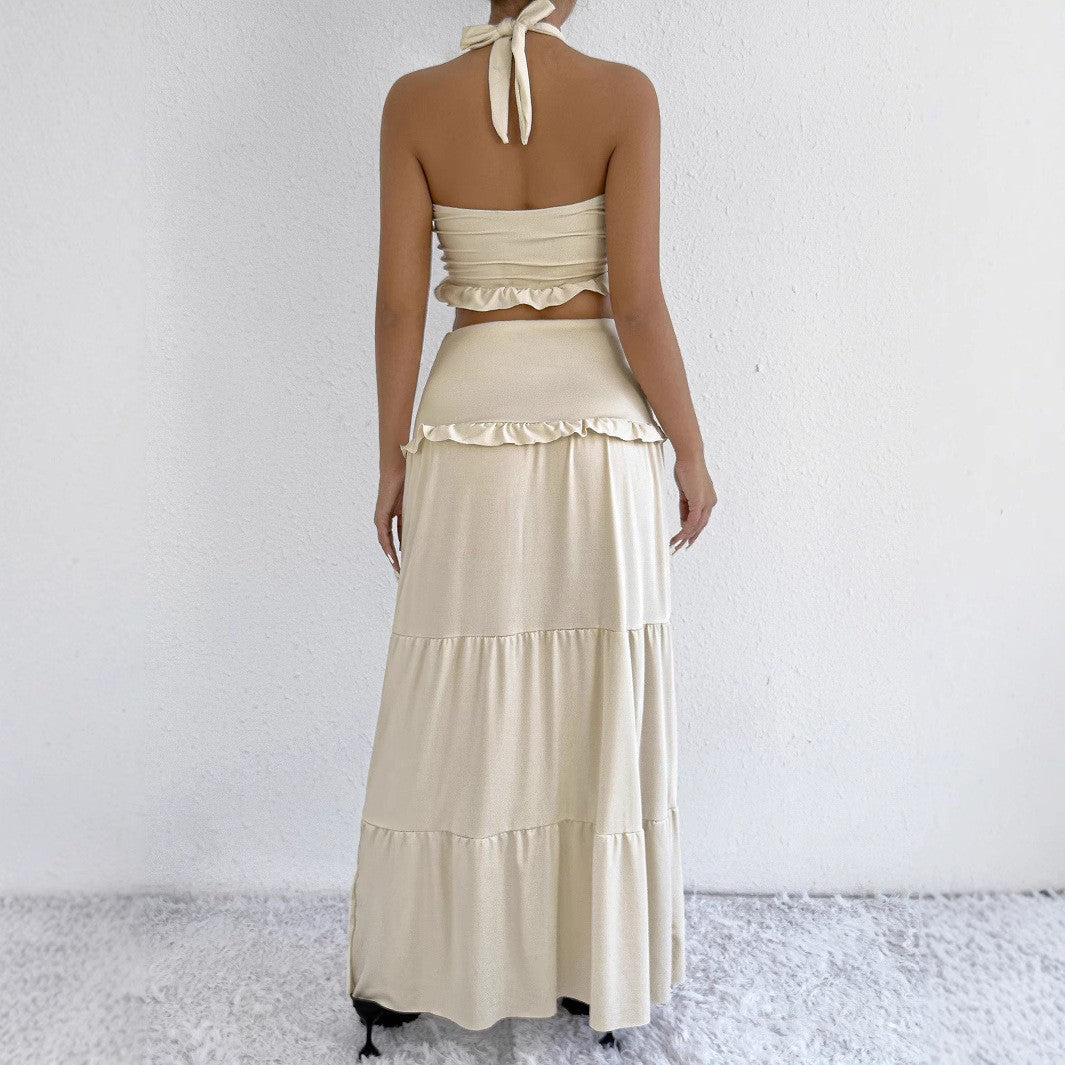 Damen Maxi-Rock mit croptop Design und Rüschendetails EB