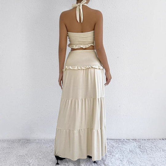 Damen Maxi-Rock mit croptop Design und Rüschendetails EB
