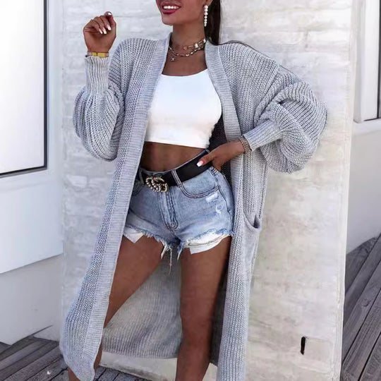 Damen Langstrickjacke mit grober Maschenstruktur und praktischen Taschen EB