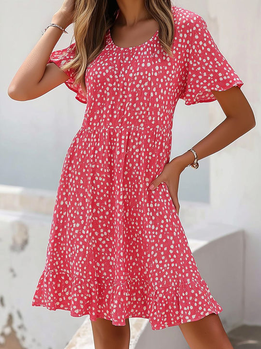 Damen lässiges Freizeitkleid mit fließendem Schnitt und Rüschensaum EB