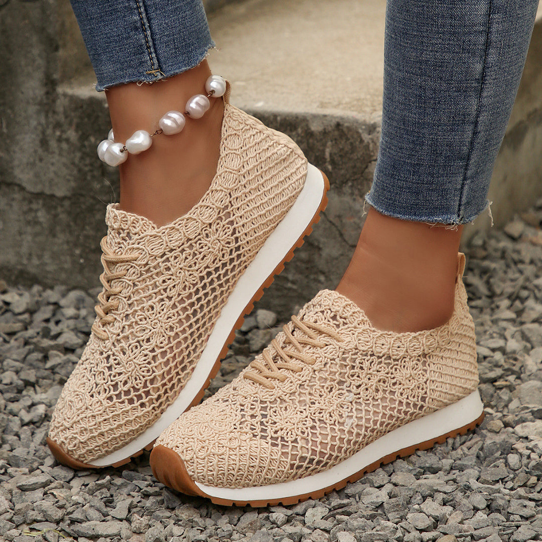 Damen nan atmungsaktive Strick-Run-Sneaker mit gehäkeltem Obermaterial, gepolstertem Komfortfußbett und rutschfester Gummilaufsohle EB