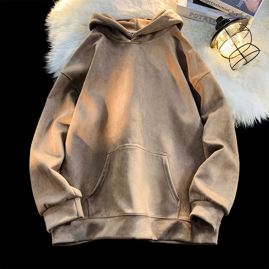 Damen gemütlicher Kapuzenpullover im modernen Velourslook EB