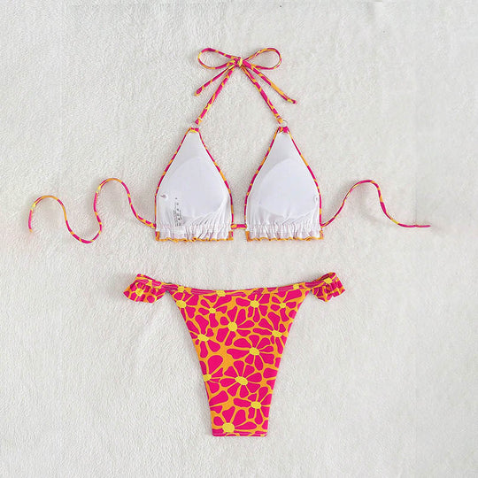 Damen Triangel-Bikini mit floralem Schnitt und verstellbaren Trägern EB