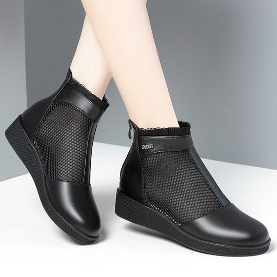 Damen Modische Ankle Boots mit Netzstruktur und elegantem Rüschenabschluss EB